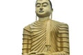 Huge buddha gold statue with a disdainful sight isolated on white closeup