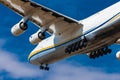 Huge cargo plane is approaching the runway and is about to land Royalty Free Stock Photo