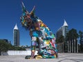 Huge cat sculpture named the Iberian Lynx - art by Bordalo II at the Park of Nations in Lisbon