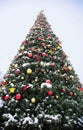 Huge Christmas tree with bright decoration in a city square Royalty Free Stock Photo