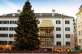 Huge Christmas tree in front of the Golden Roof in Austria Royalty Free Stock Photo