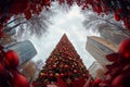 Huge Christmas tree on the square, fish eye Royalty Free Stock Photo