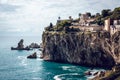 Huge cliff in the mediterranean sea near Taormina city in Sicily, Italy