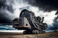 huge coal mining machine under cloudy sky, mine industry Royalty Free Stock Photo