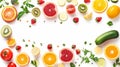 This is a huge collage of fresh fruits and vegetables for layout, isolated on a white background. Royalty Free Stock Photo
