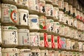 The huge collection of sake barrels.