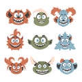 Huge collection of silly and amusing monster expressions . Cartoon style