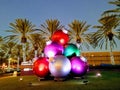 Huge, colorful decorative balls on the streets of California,