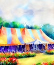 a large colorful stripe entertainment or pavillion tent