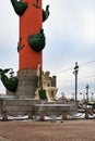 St. Petersburg, Russia, February 2020. Marble statue of Neptune at the foot of the rostral column.