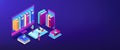 E-library isometric 3D banner header. Royalty Free Stock Photo