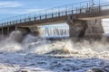 Huge concrete bridge over the water dam Royalty Free Stock Photo