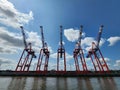 Huge cranes in Hamburg port Royalty Free Stock Photo