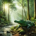 A huge crocodile basks in the sun. Generative AI