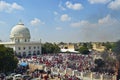 A huge crowd of devotees in the grand temple