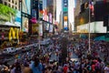 Huge crowd of tourists at Times Square viewed from the bleacher