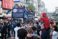 Huge crowds of Leicester City Supporters and redshirt boy celebrate with Leicester City Team parade Royalty Free Stock Photo