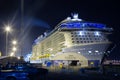 Huge cruise ship moored at night in Mount Maunganui, New Zealand