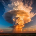 A Huge Cumulonimbus cloud looks majestic bathing in a golden sun light AI generative