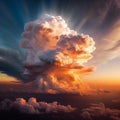 A Huge Cumulonimbus cloud looks majestic bathing in a golden sun light AI generative