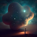 Generative AI: huge cute fantasy cloud in starry sky Royalty Free Stock Photo