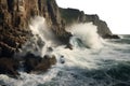 huge dangerous waves crashing on a stone cliff near the shore. fjords. Transparent PNG file. Ocean, sea, water, waves. Royalty Free Stock Photo