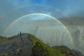 Huge Dettifoss waterfall with a double rainbow, Iceland Royalty Free Stock Photo