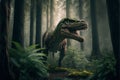 Huge dinosaur in the ancient forest with ferns