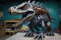 huge dinosaur sculpture made from metal nuts and bolts Royalty Free Stock Photo