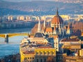 Huge dome of Hungarian Parliament Building - Orszaghaz. Budapest, Hungary