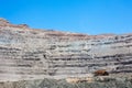 Huge dump trucks in an open pit Copper mine Royalty Free Stock Photo