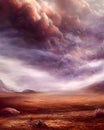 Huge dust cloud over the sandy desert landscape. Generative ai