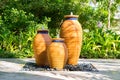 Huge earthen jars designed as fresh fountains in Dubai