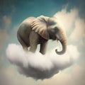 Huge elephant standing on a cloud in the blue sky, surreal creative animal concept, power and strength, AI