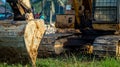 Huge excavator park on construction work site