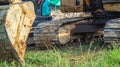 Huge excavator park on construction work site