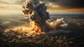 A huge explosion and cloud of smoke rises over the cityscape Royalty Free Stock Photo