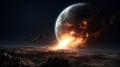 Huge Explosion made by huge meteor going through the Moon. Generative AI.