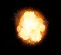 Huge, extremely hot explosion with sparks and hot smoke, against black background Royalty Free Stock Photo