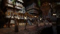 Huge fantasy cavern home of the dwarfs built deep in a mountain and lit by fire troches. 3D illustration