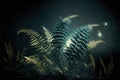 Huge fantasy transparent faint ferns in front of night sky
