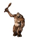 3D rendering of a huge fantasy troll swinging a club weapon isolated on white