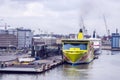 Huge ferries in a European sea port...