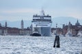 Huge ferry sailing in Venezian lagoon, Italy