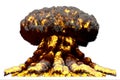 Big blast 3D illustration of detailed fire mushroom cloud explosion with flames and smoke, it looks like atom bomb or any other Royalty Free Stock Photo