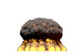 Big blast 3D illustration of detailed fire mushroom cloud explosion with flames and smoke, it looks like nuclear bomb or any other Royalty Free Stock Photo