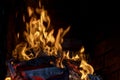 huge flames of fire on a dark background. Horizontal Royalty Free Stock Photo