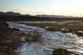 Huge Flash flood in Mitzpe Ramon Crater, Negev desert in South Israel, streams floods of water in the desert wilderness Royalty Free Stock Photo