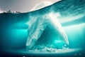 huge floating iceberg going deep under water drifts into sea