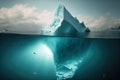 huge floating iceberg going deep under water drifts into sea